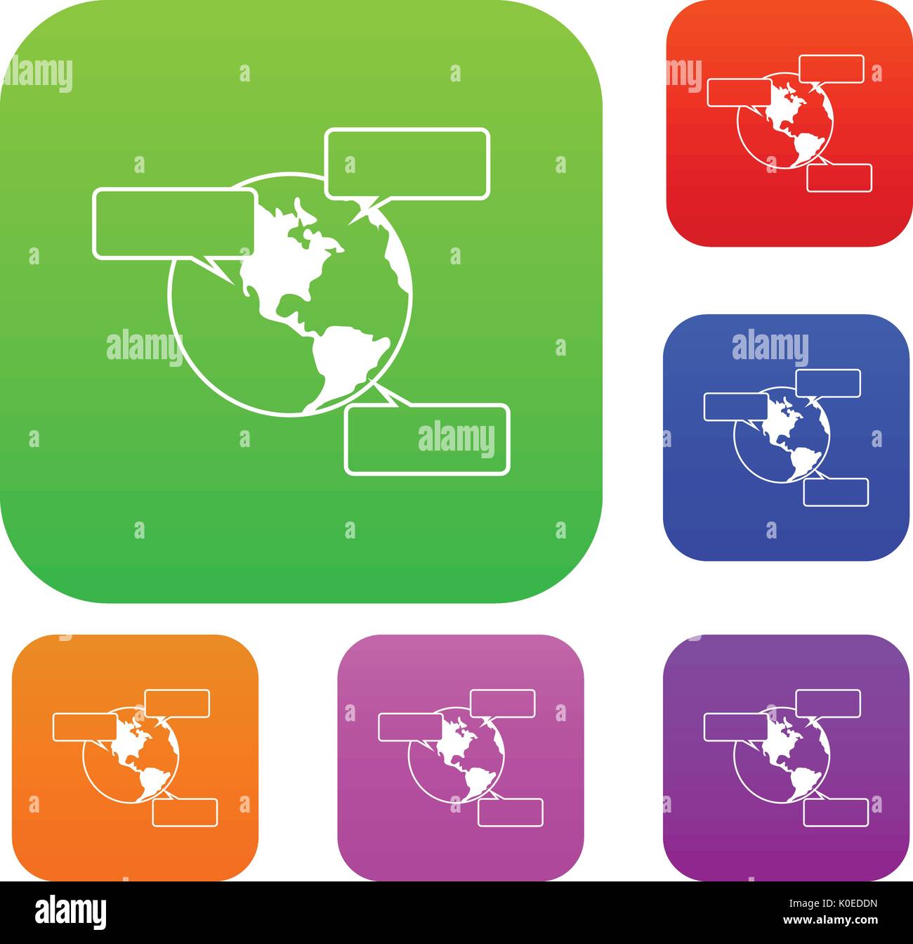 Globe and empty speech bubbles set collection Stock Vector