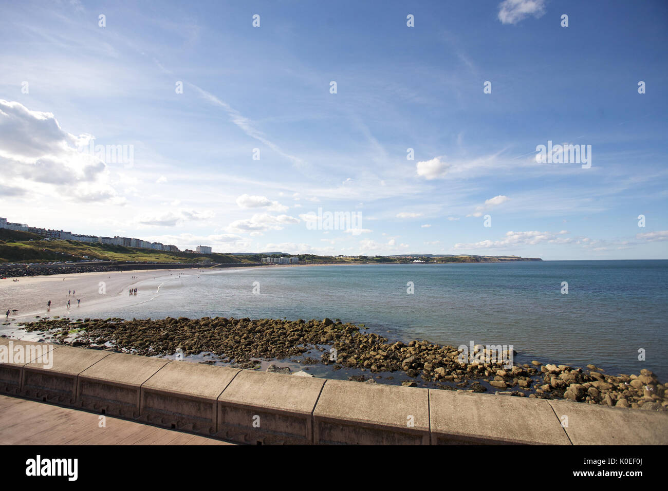 View of North Bay Beach, Scarborough on a summer day with people on the beach Stock Photo
