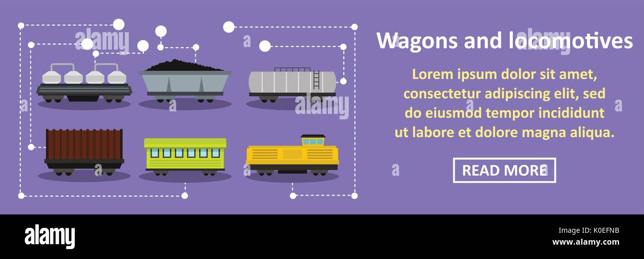 Wagons and locomotives banner horizontal concept Stock Vector