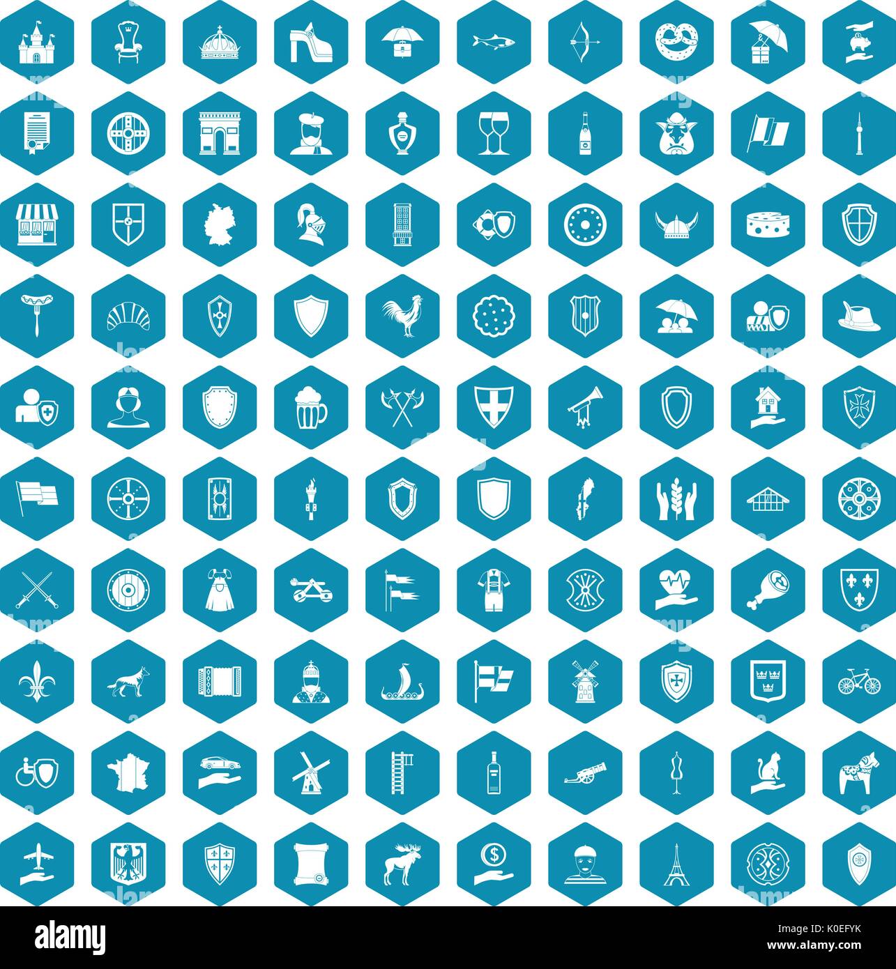 100 shield icons sapphirine violet Stock Vector