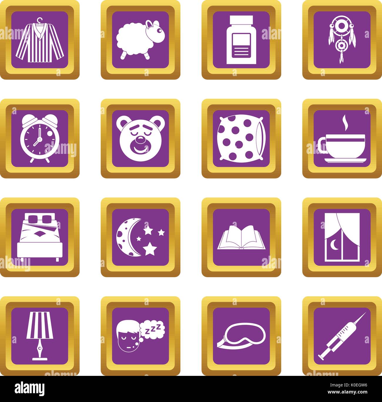 Sleep icons set purple Stock Vector