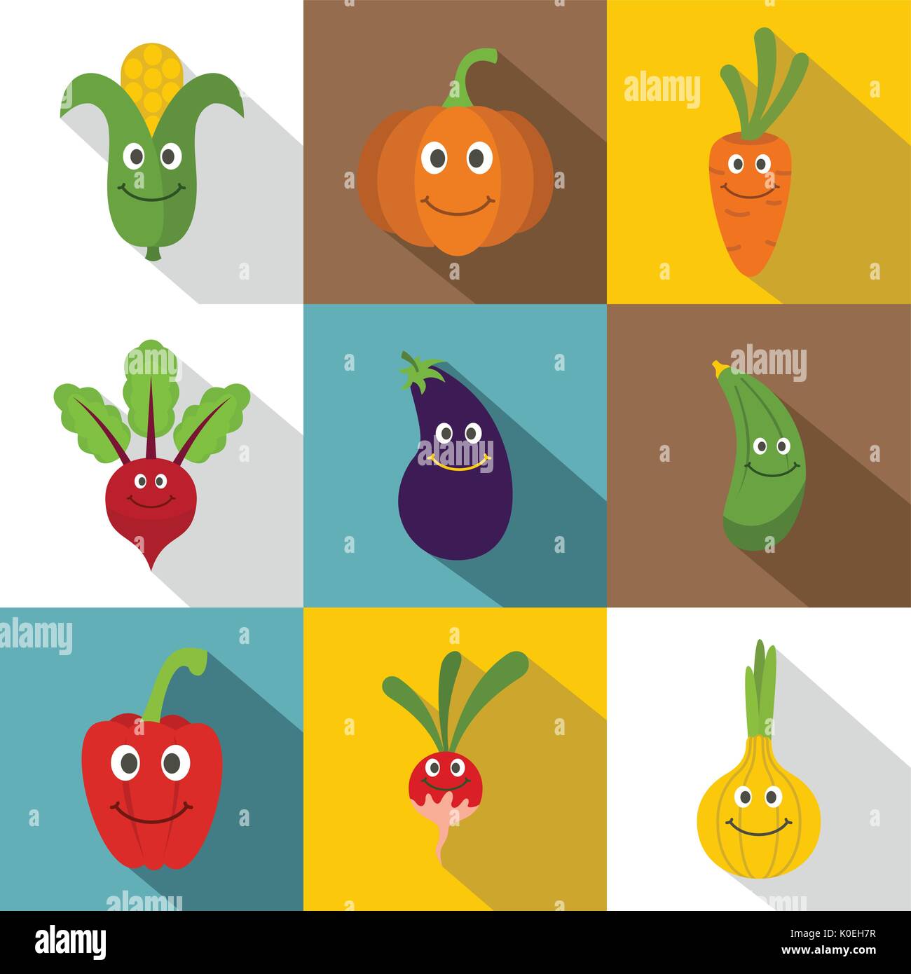 Funny vegetables icons set, flat style Stock Vector Image & Art - Alamy