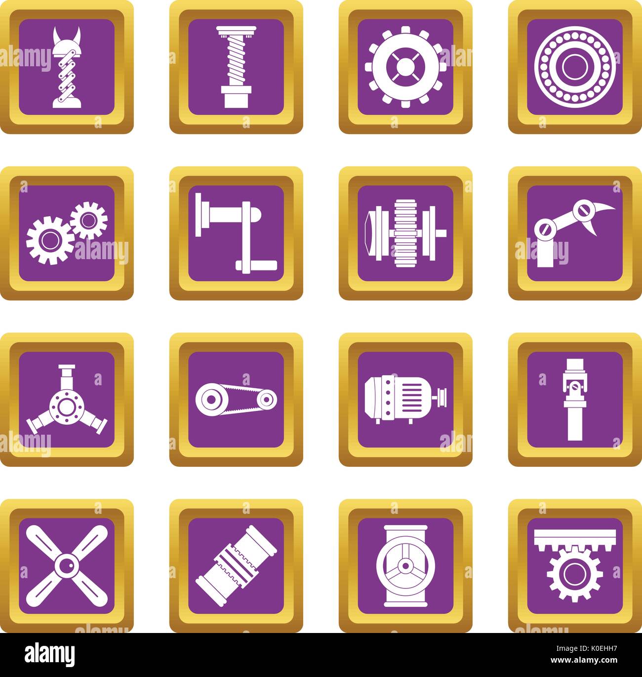 Techno mechanisms kit icons set purple Stock Vector