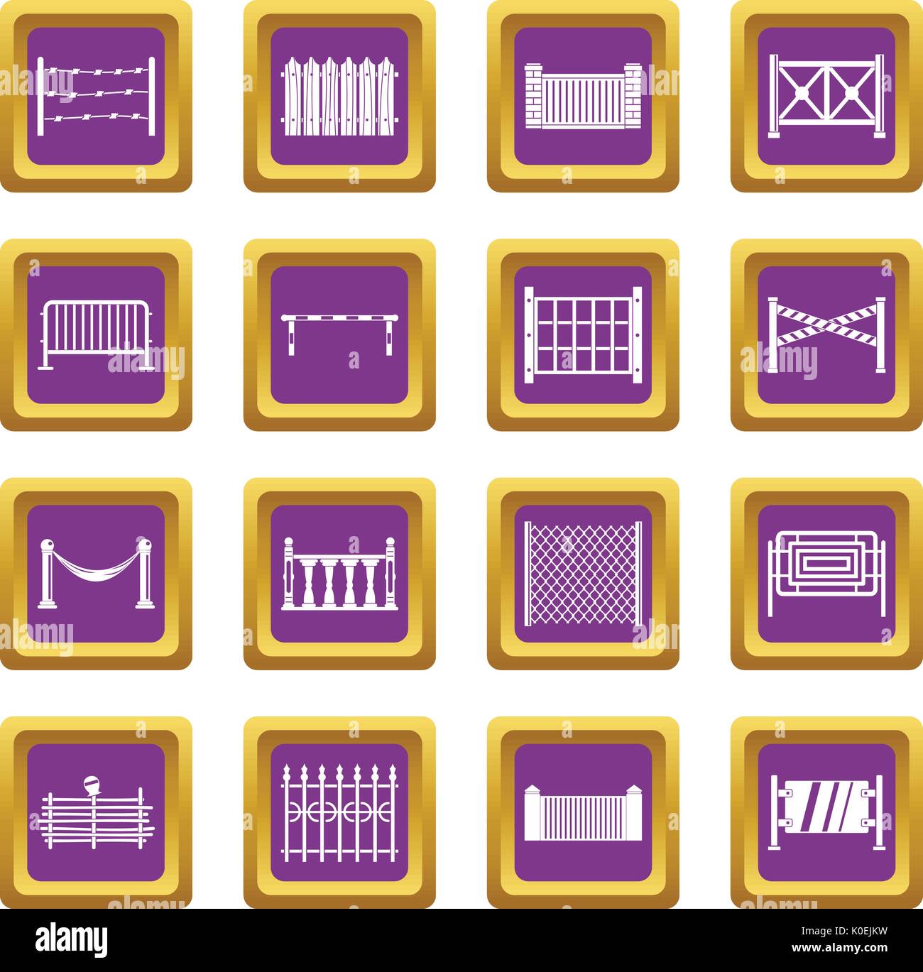 Fencing icons set purple Stock Vector