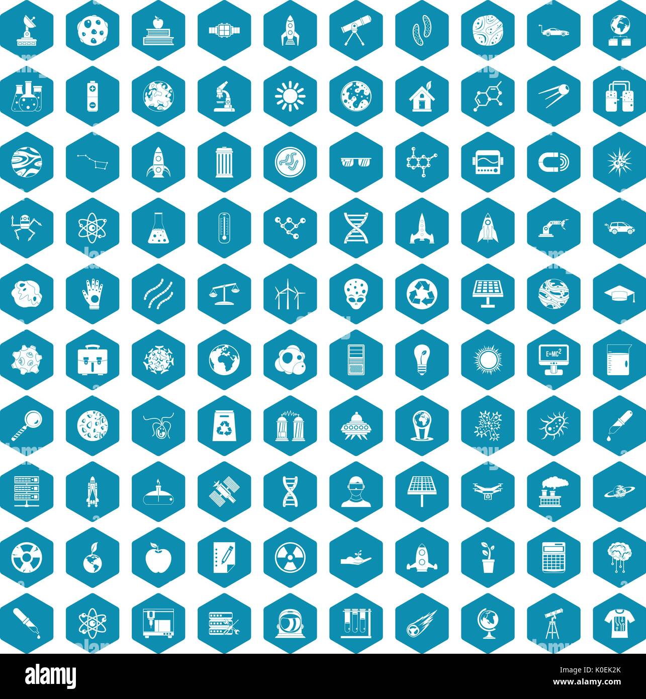 100 space technology icons sapphirine violet Stock Vector