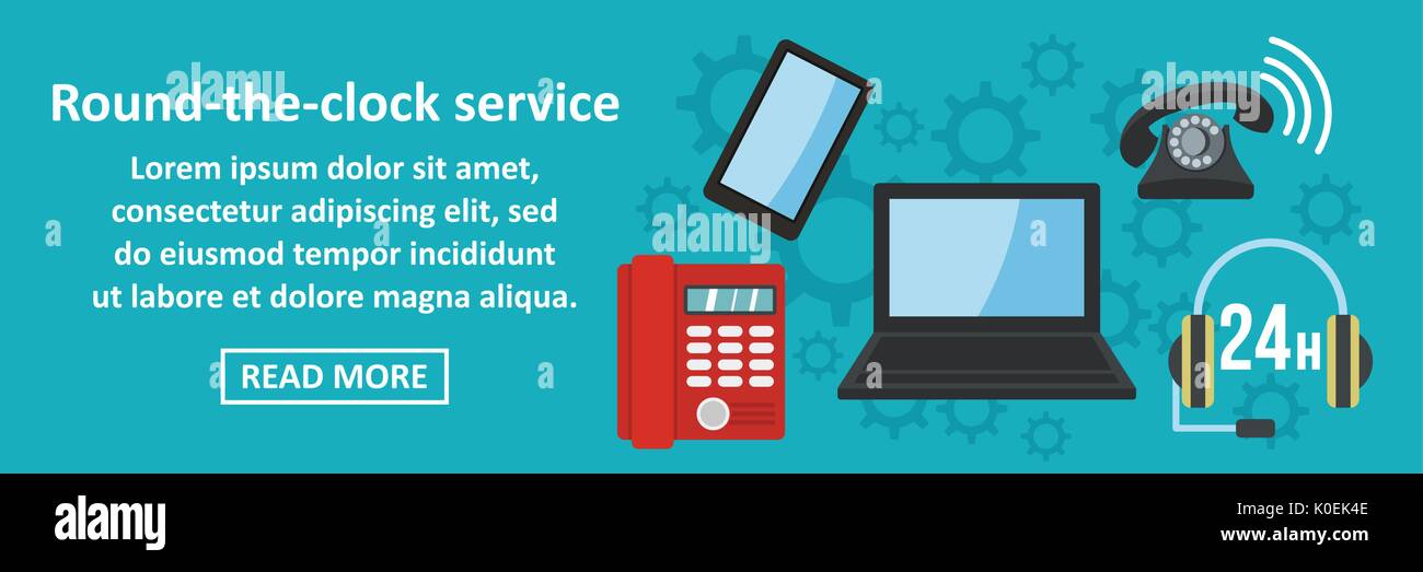 Round the clock service banner horizontal concept Stock Vector Image