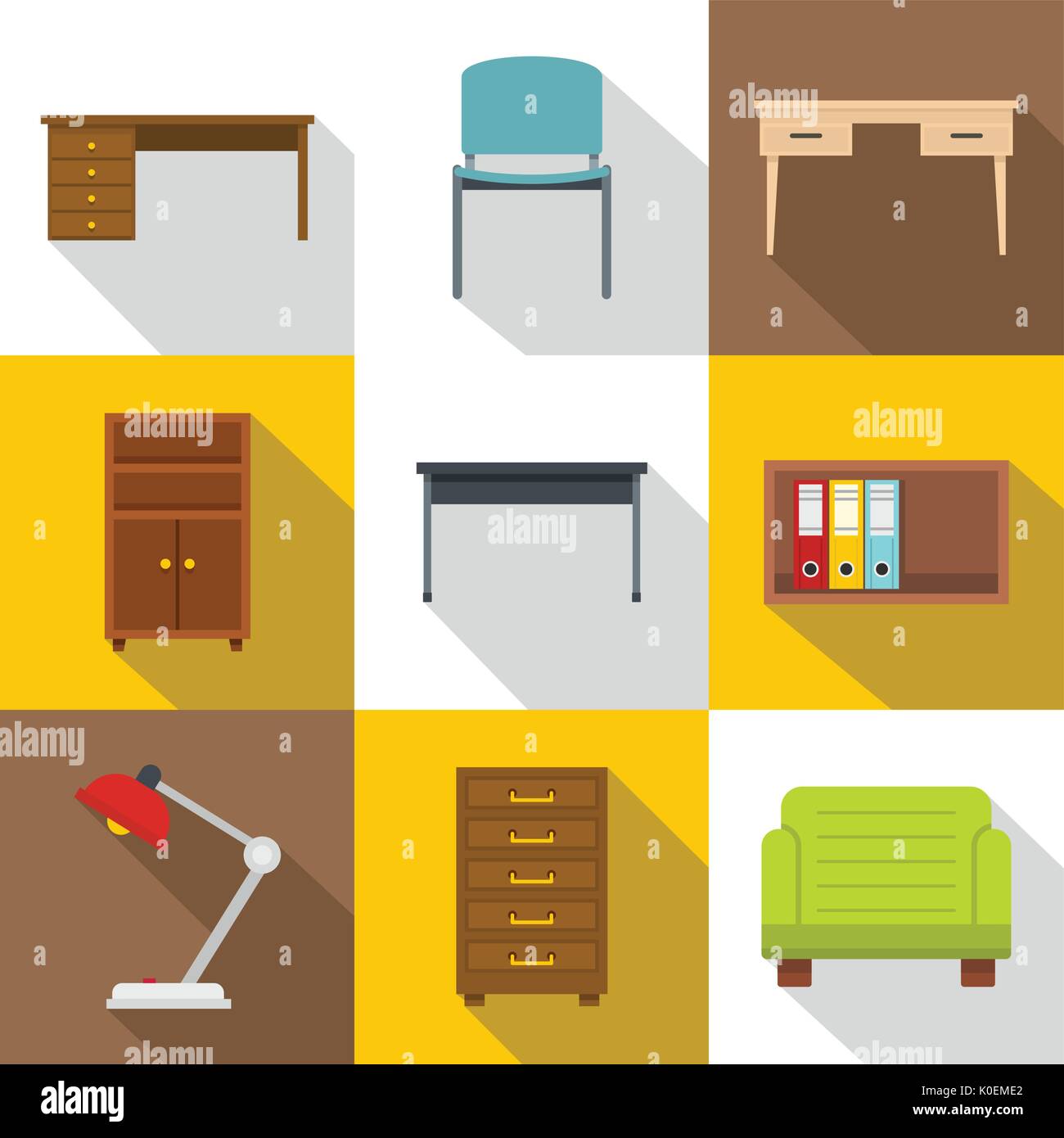 Office furniture icons set, flat style Stock Vector Image & Art - Alamy