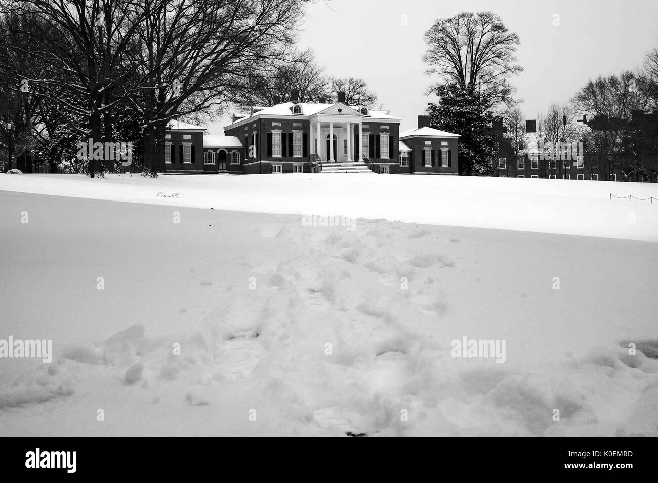 The Homewood Museum, whose collections include fine and decorative arts reminiscent of early-19th-century Baltimore life, on the snow-covered Homewood campus of the Johns Hopkins University in Baltimore, Maryland, 2014. Courtesy Eric Chen. Stock Photo