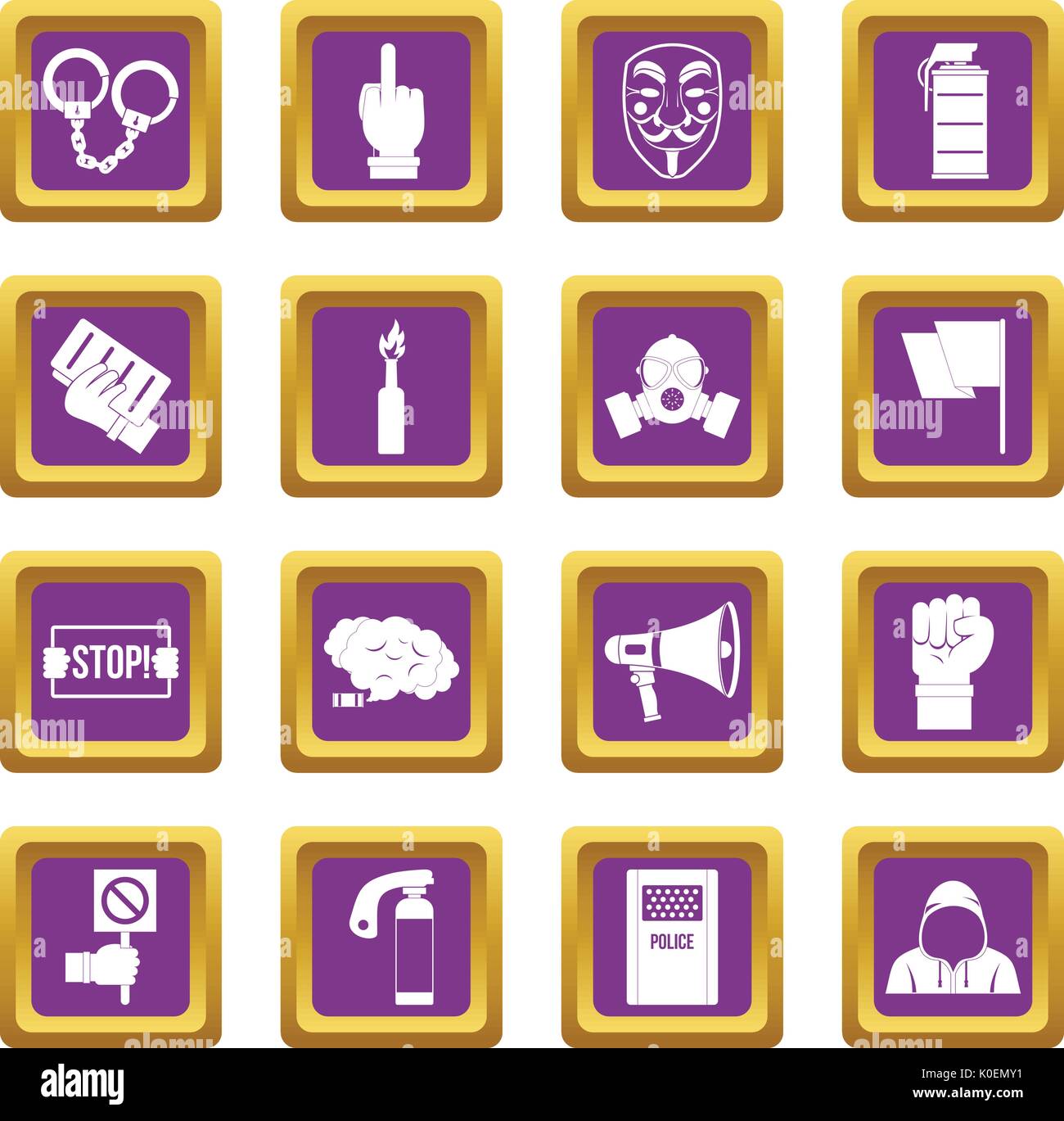 Protest icons set purple Stock Vector