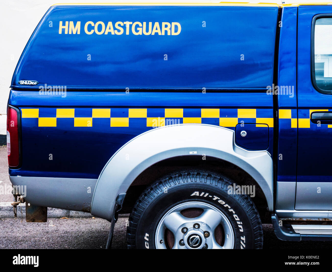 The rear end of an HM Coastguard vehicle at Minehead in Somerset. Stock Photo