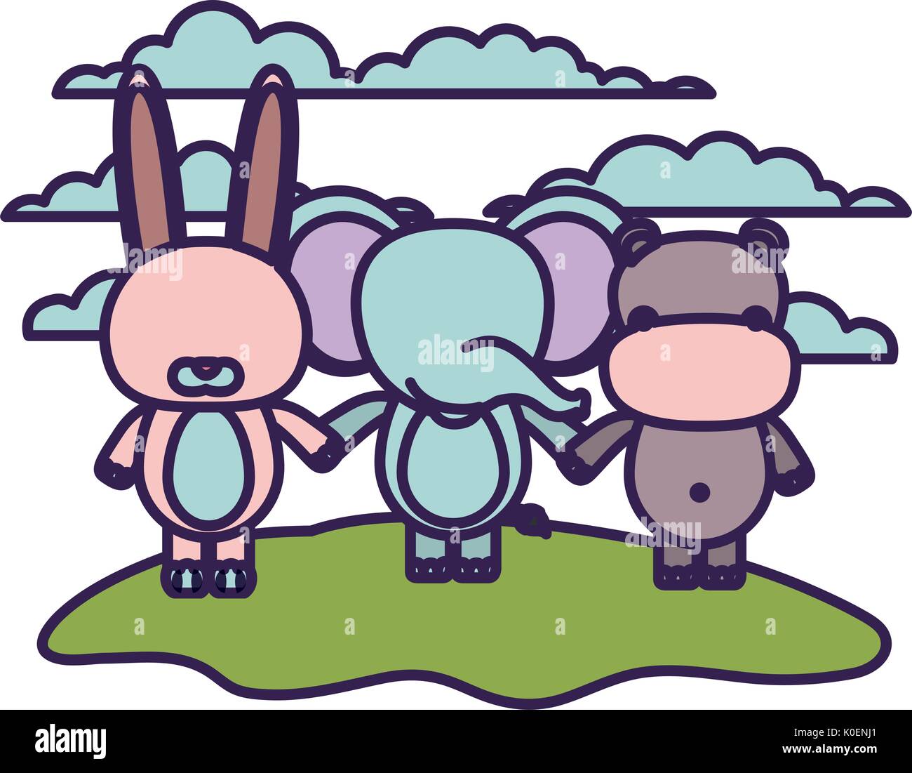 white background with light color scene faceless rabbit elephant and ...