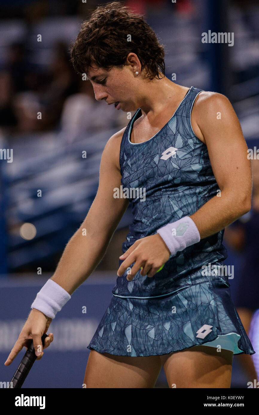 August 14, 2017: Carla Suarez Navarro (ESP) in action during the qualifying  round at the 2017 Western & Southern Open tennis tournament being played at  the Linder Family Tennis Center in Mason,