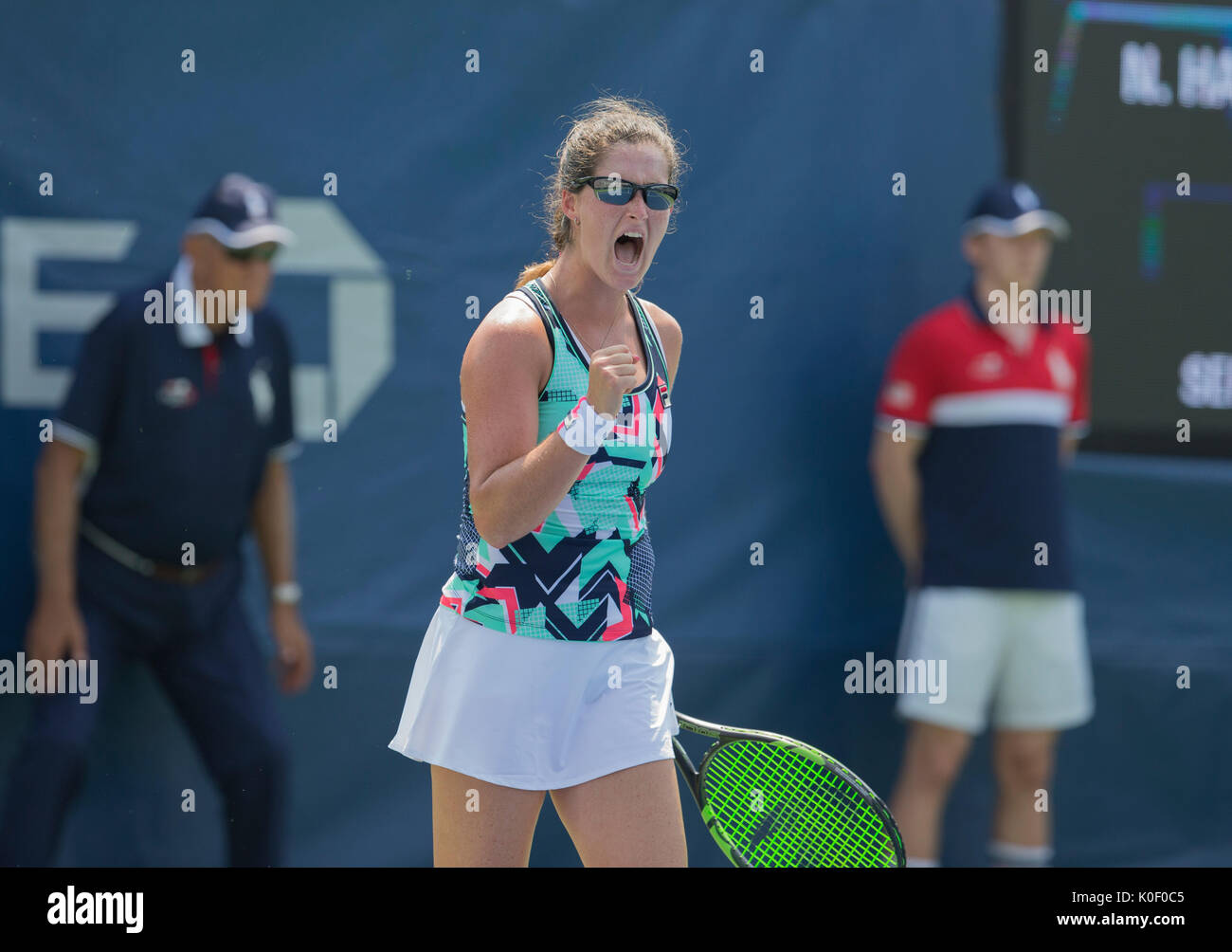 New York, USA. 22nd Aug, 2017. Jamie Loeb of USA reacts during qualifying game against Na-Lae Han of Korea at US Open 2017 Credit: lev radin/Alamy Live News Stock Photo