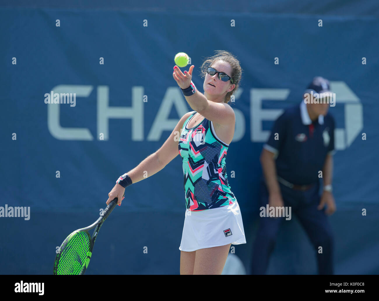 New York, USA. 22nd Aug, 2017. Jamie Loeb of USA serves during qualifying game against Na-Lae Han of Korea at US Open 2017 Credit: lev radin/Alamy Live News Stock Photo