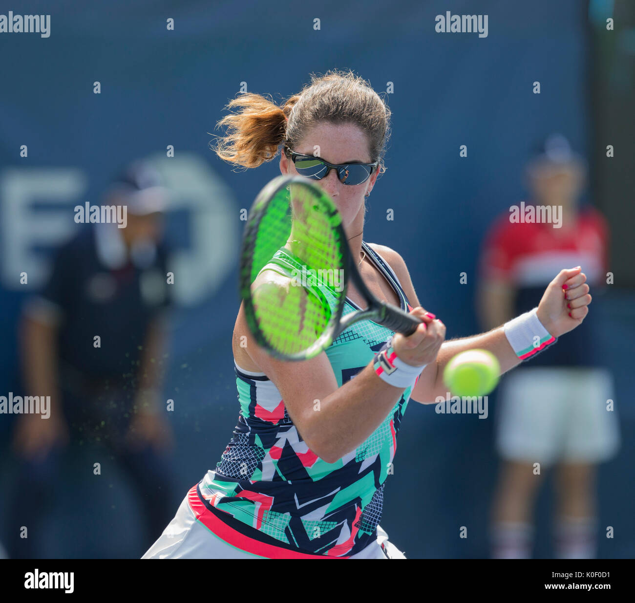 New York, USA. 22nd Aug, 2017. Jamie Loeb of USA returns ball during qualifying game against Na-Lae Han of Korea at US Open 2017 Credit: lev radin/Alamy Live News Stock Photo