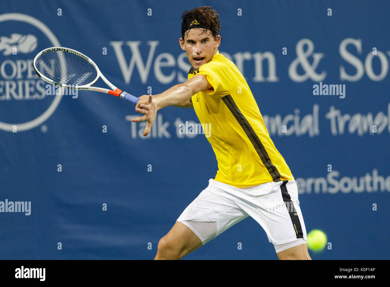 August 18, 2017: Dominic Thiem (AUT) in action during the quarterfinal round at the 2017 Western & Southern Open tennis tournament being played at the Linder Family Tennis Center in Mason, Ohio. Adam Lacy/CSM Stock Photo