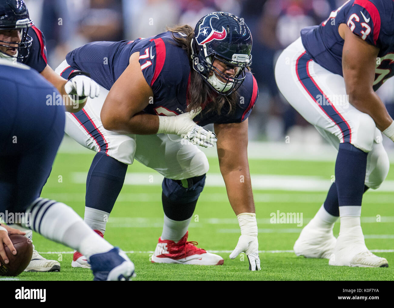August 19, 2017: Houston Texans guard Xavier Su'a-Filo (71) prepares for a play during the 1st quarter of an NFL football pre-season game between the Houston Texans and the New England Patriots at NRG Stadium in Houston, TX. The Texans won the game 27-23...Trask Smith/CSM Stock Photo