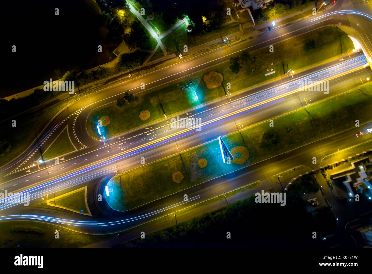Moscow: a view from above on Andropov Avenue at night. Aerial photography. Stock Photo