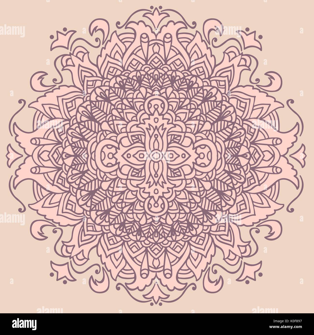 Abstract mandala ornament on pink background. Asian pattern. Authentic background. Stock Vector