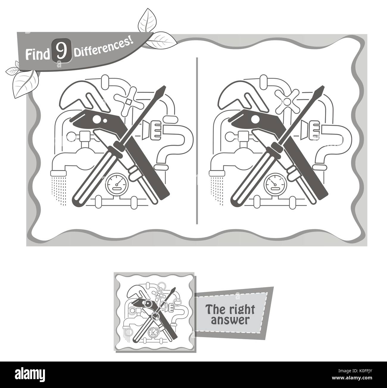 visual game for children and adults. Task to find 9 differences in the illustration on the school board. black and white vector illustration Stock Vector