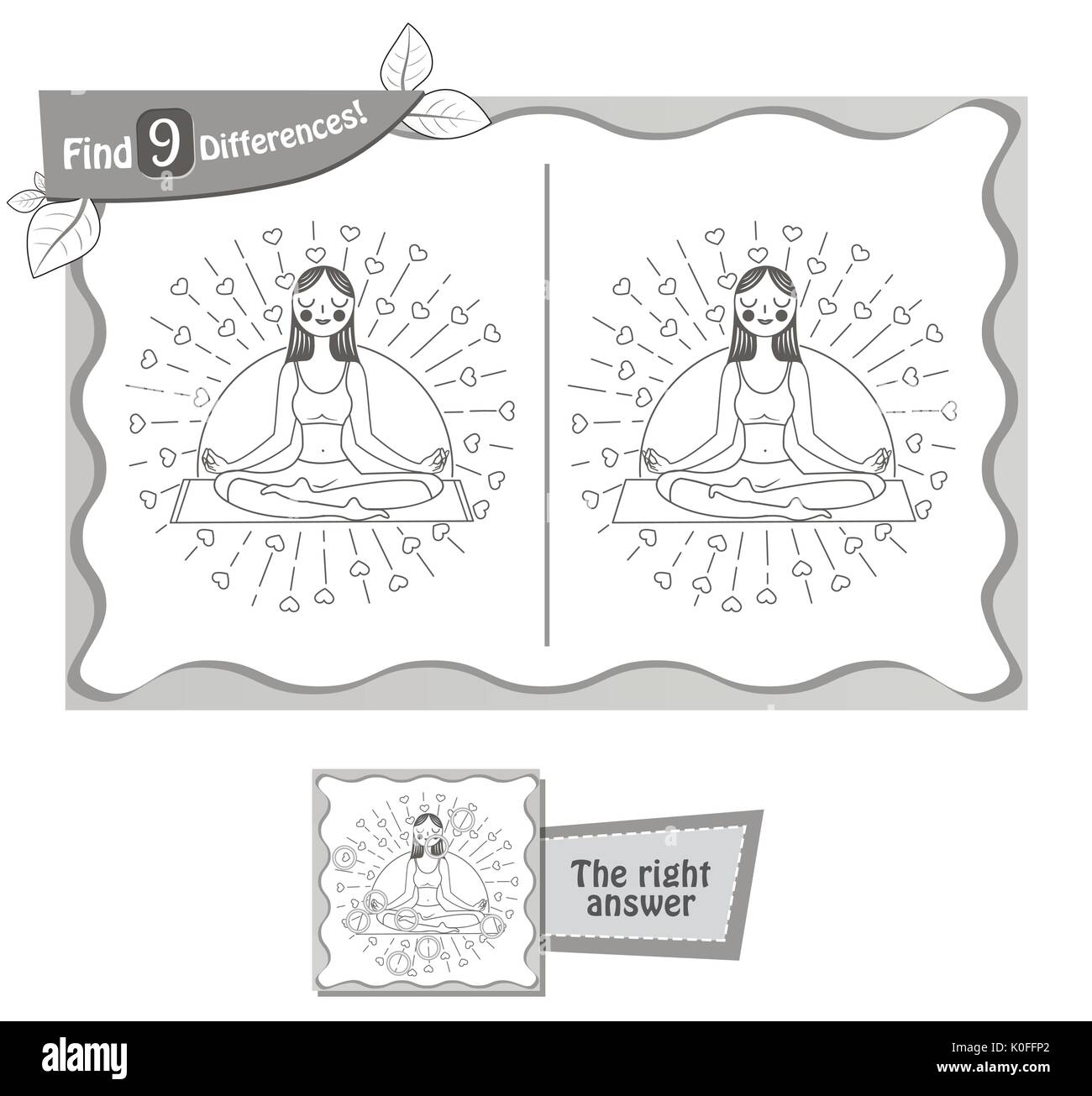 visual game for children and adults. Task to find 9 differences in the illustration on the school board. black and white vector illustration Stock Vector