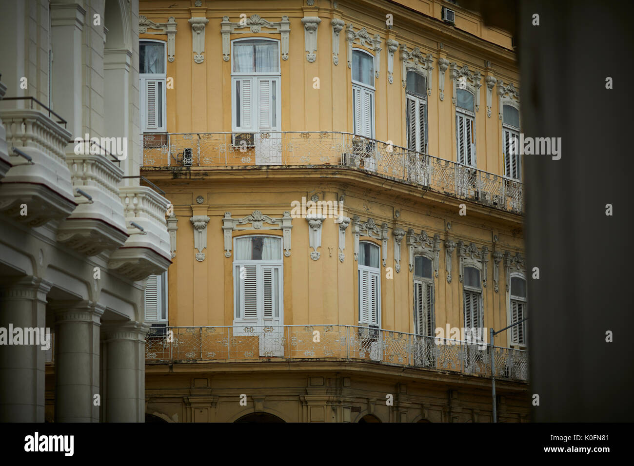 Cuban, cuba, Capital, Havana narrow street with apartments with balcony Stock Photo