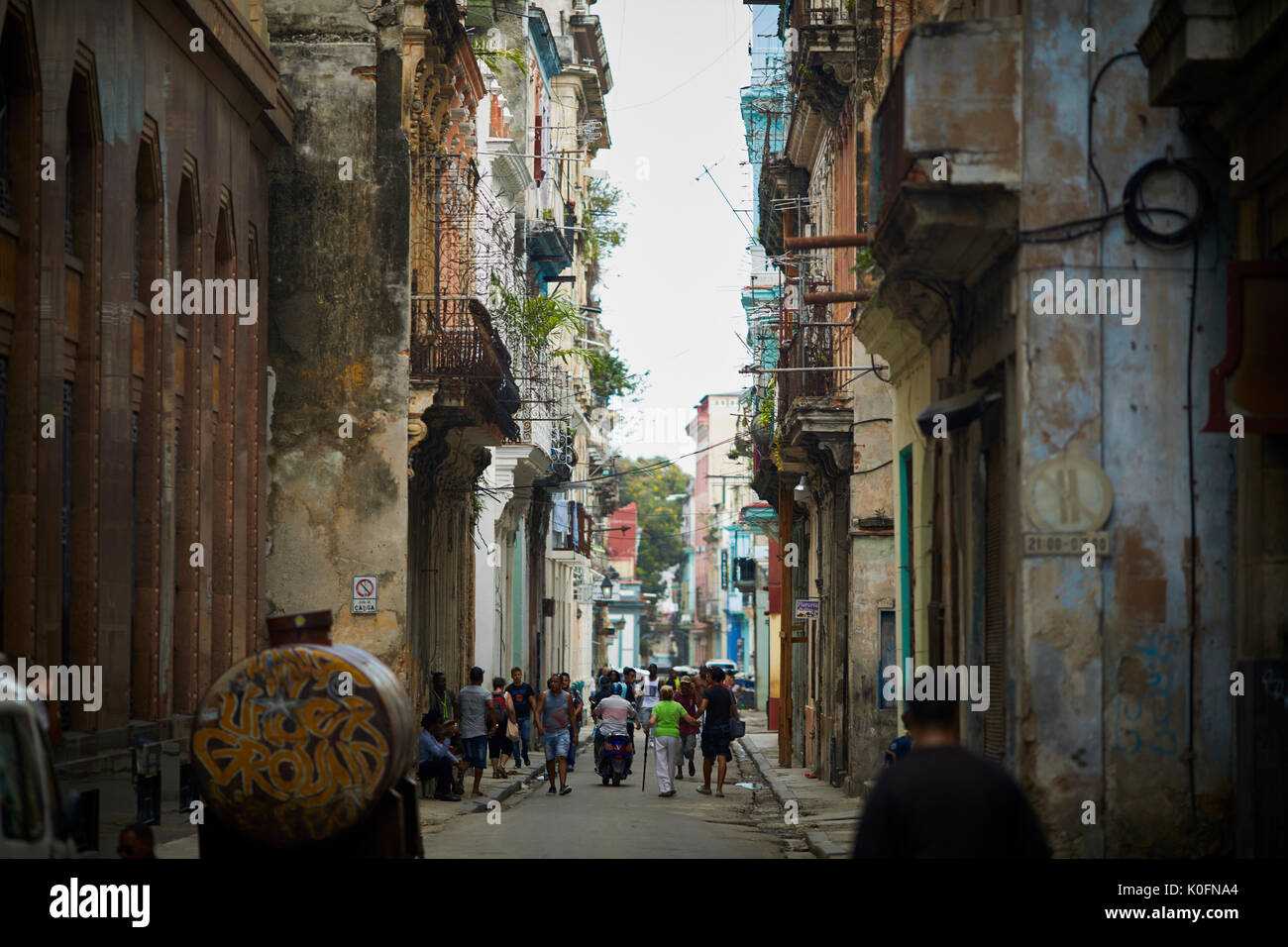 Cuban, cuba, Capital, Havana typical narrow street with apartments Stock Photo