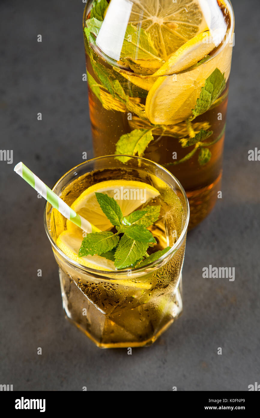 Ice tea with lemon and mint Stock Photo