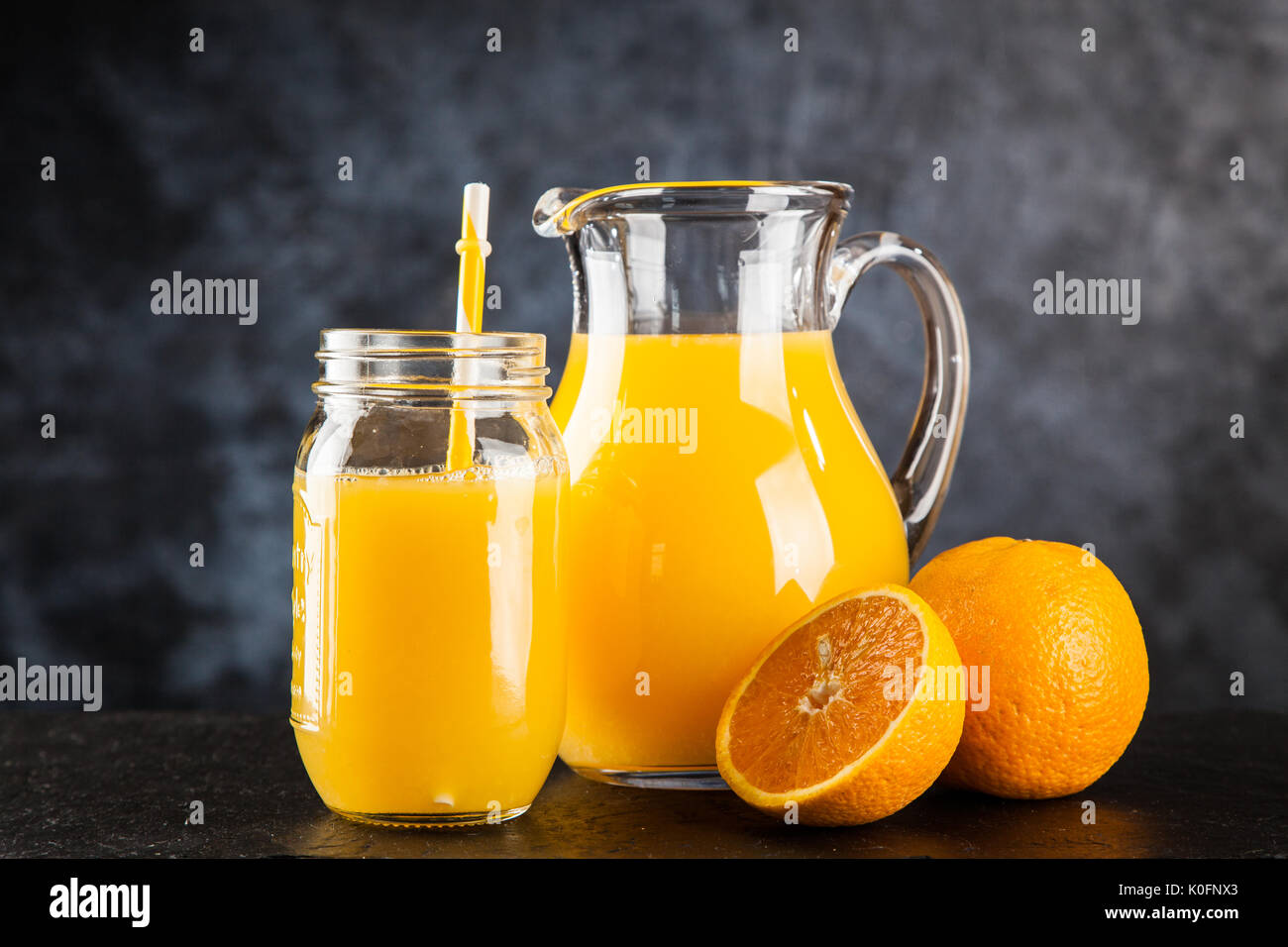 Jar of orange juice Stock Photo Alamy