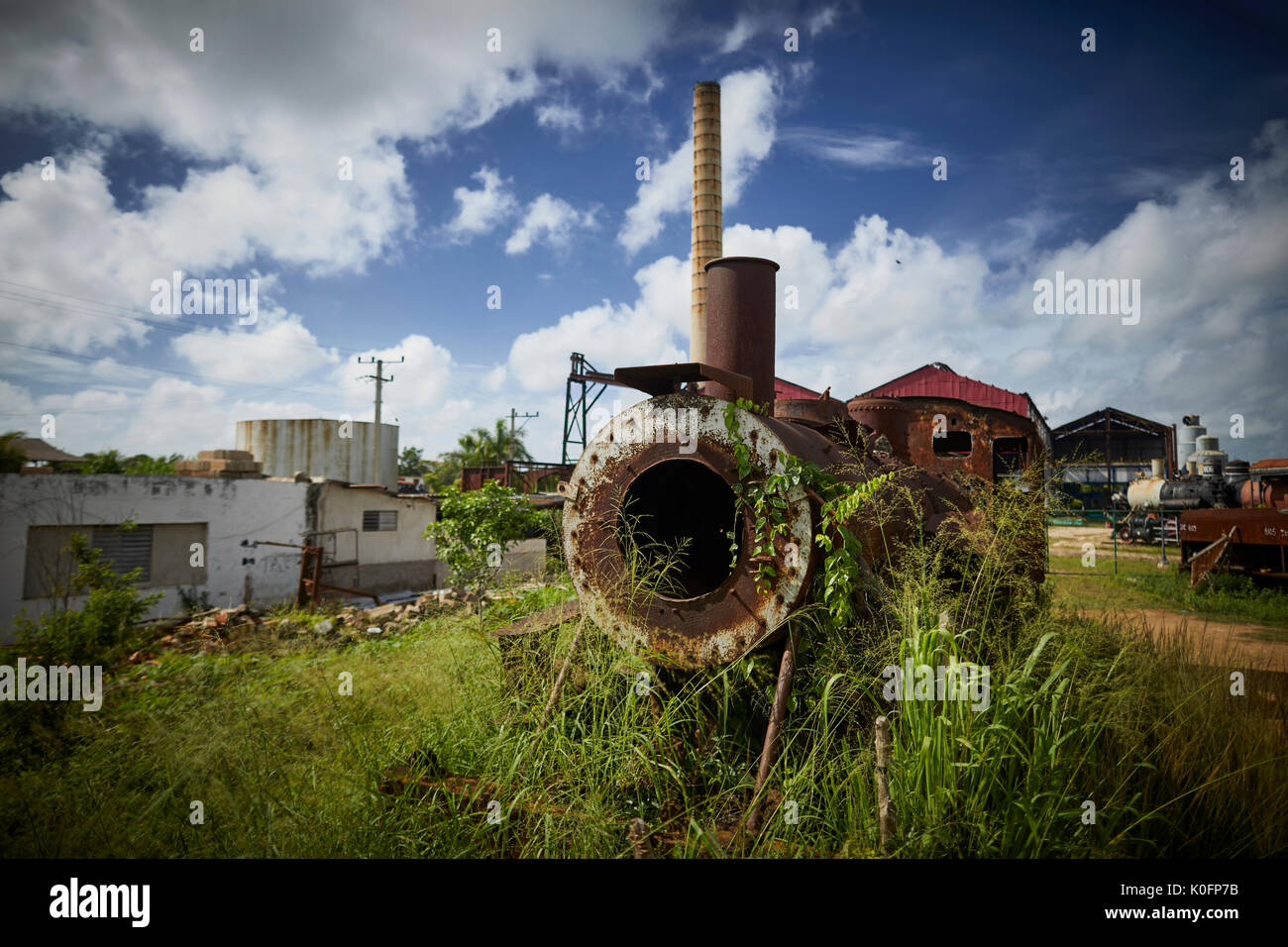 Cuban, Cuba, Cardenas, museum sugar mill of Jose Smith Comas preserved oil run steam locomotives Stock Photo