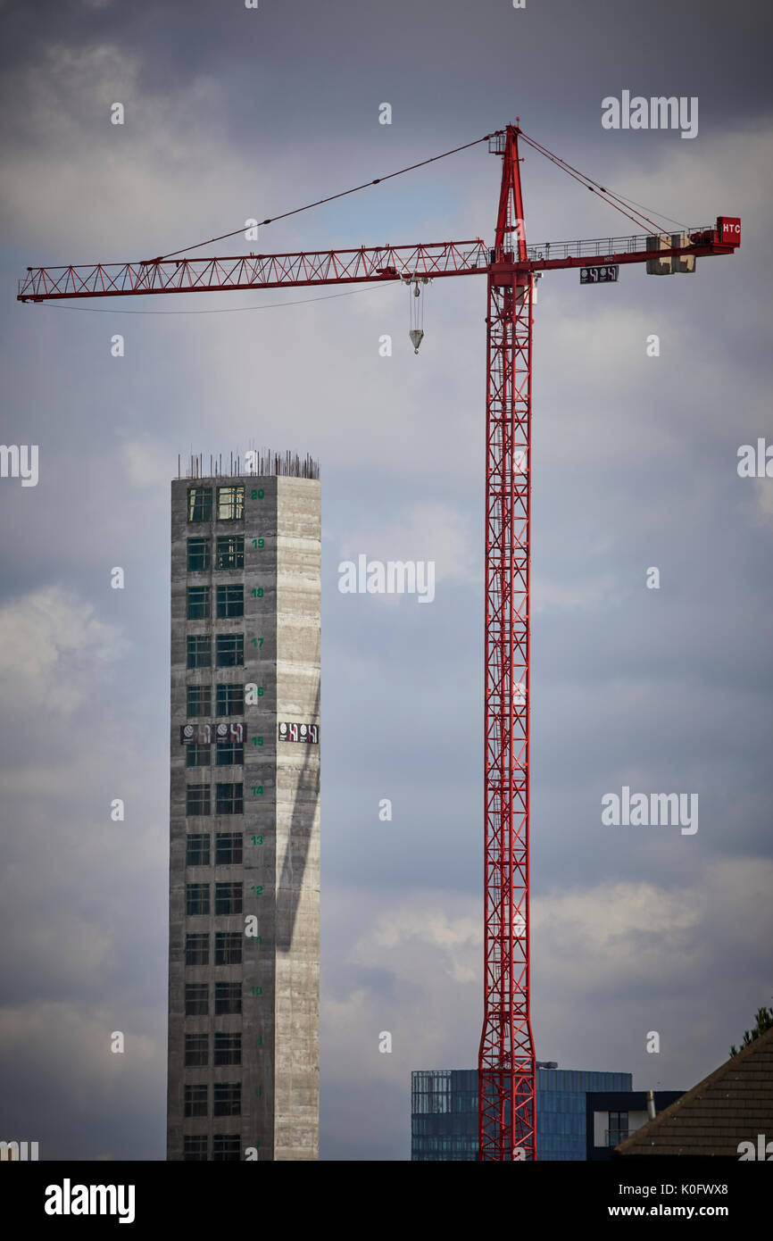 Tower crane in Salford Gtr Manchester, concrete column stairwell Stock Photo