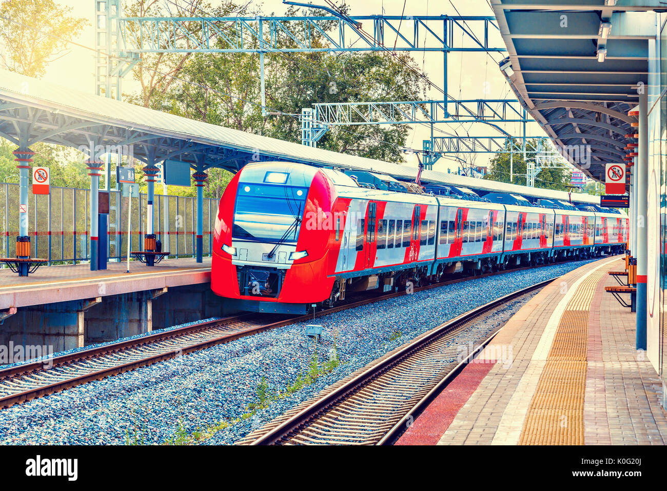 Highspeed train approach to the platform. Stock Photo