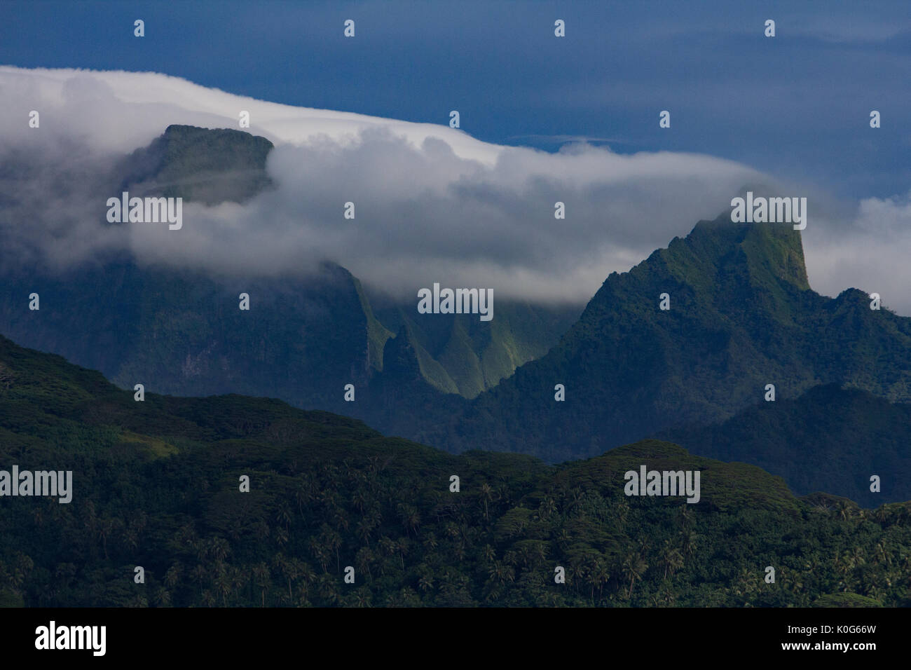 Stunning views of the mountains of Raiatea in French Polynesia Stock Photo