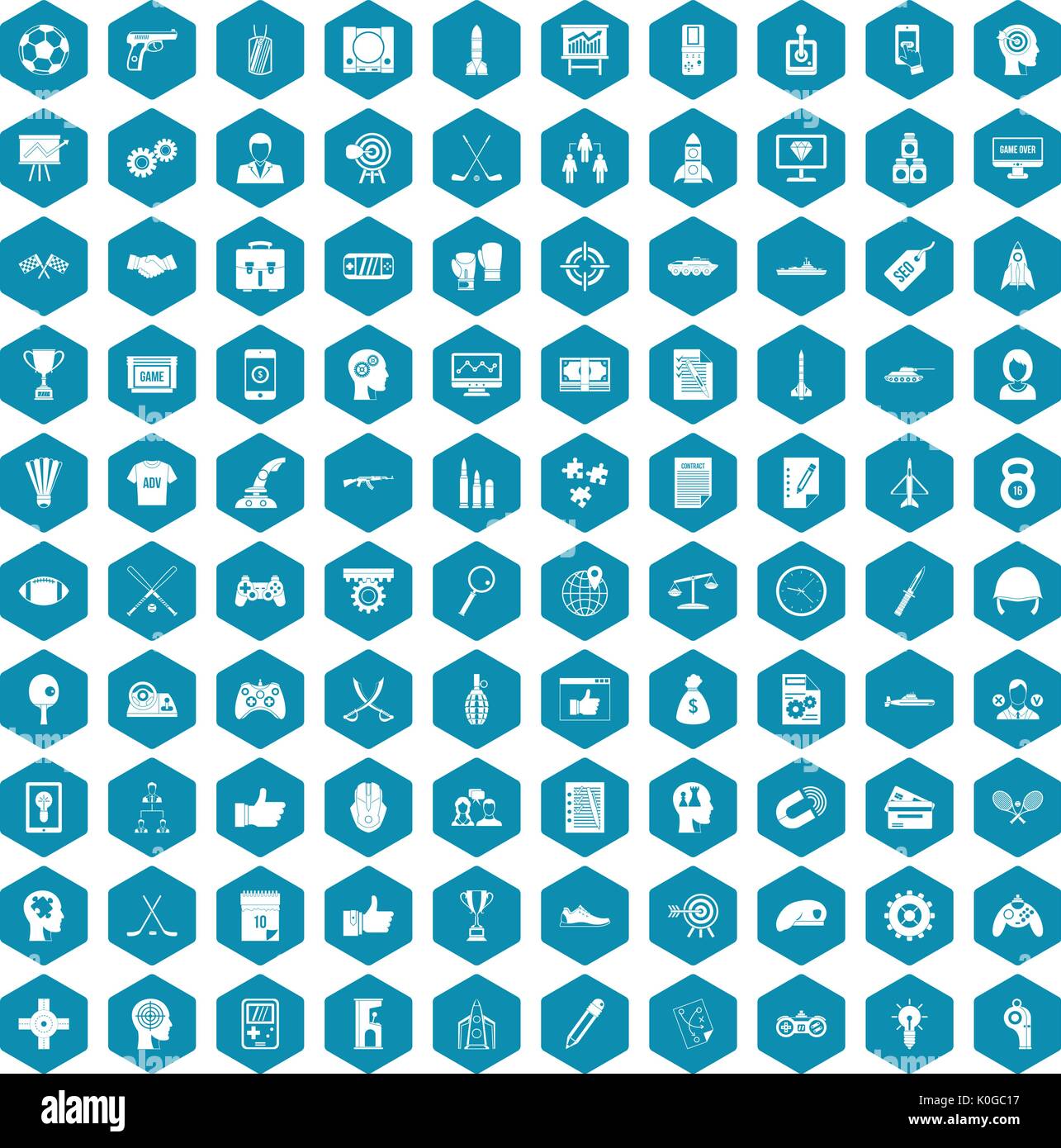 100 strategy icons sapphirine violet Stock Vector