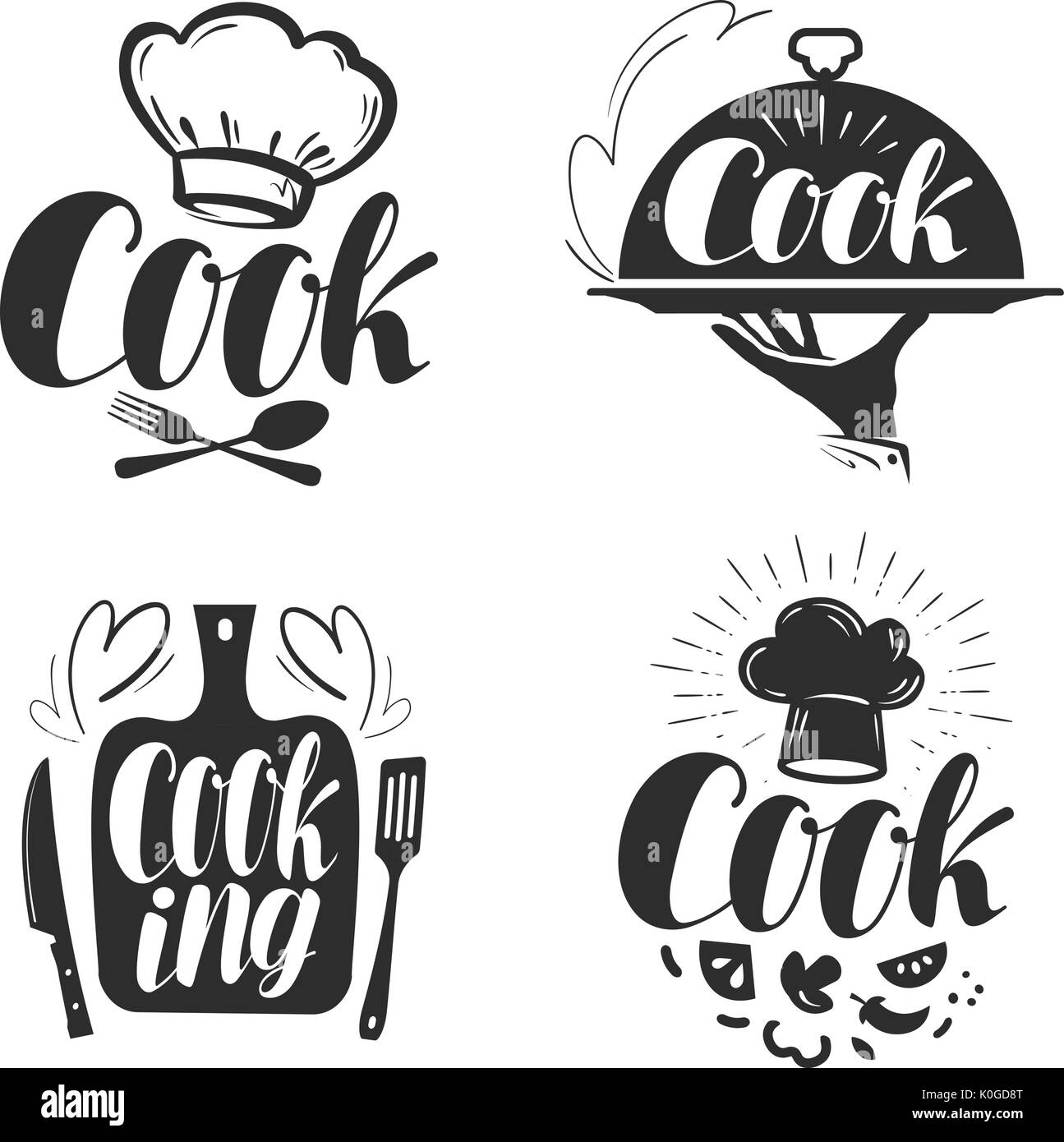 Cook, chef logo or label. Illustration for design menu restaurant or cafe. Lettering, calligraphy vector Stock Vector