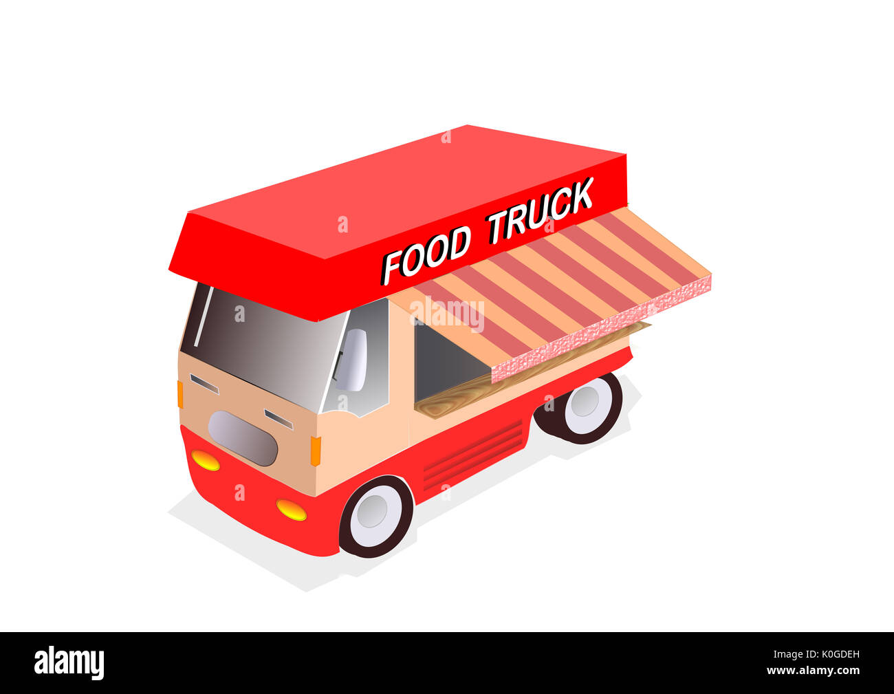 illustration of red food truck on white background Stock Photo