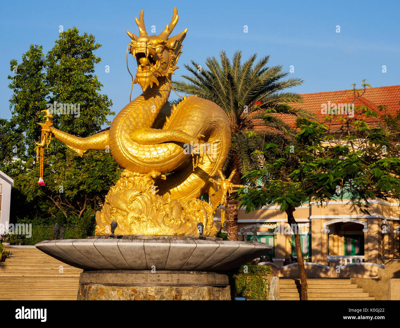 Golden dragon statue in Phuket Town, Thailand Stock Photo