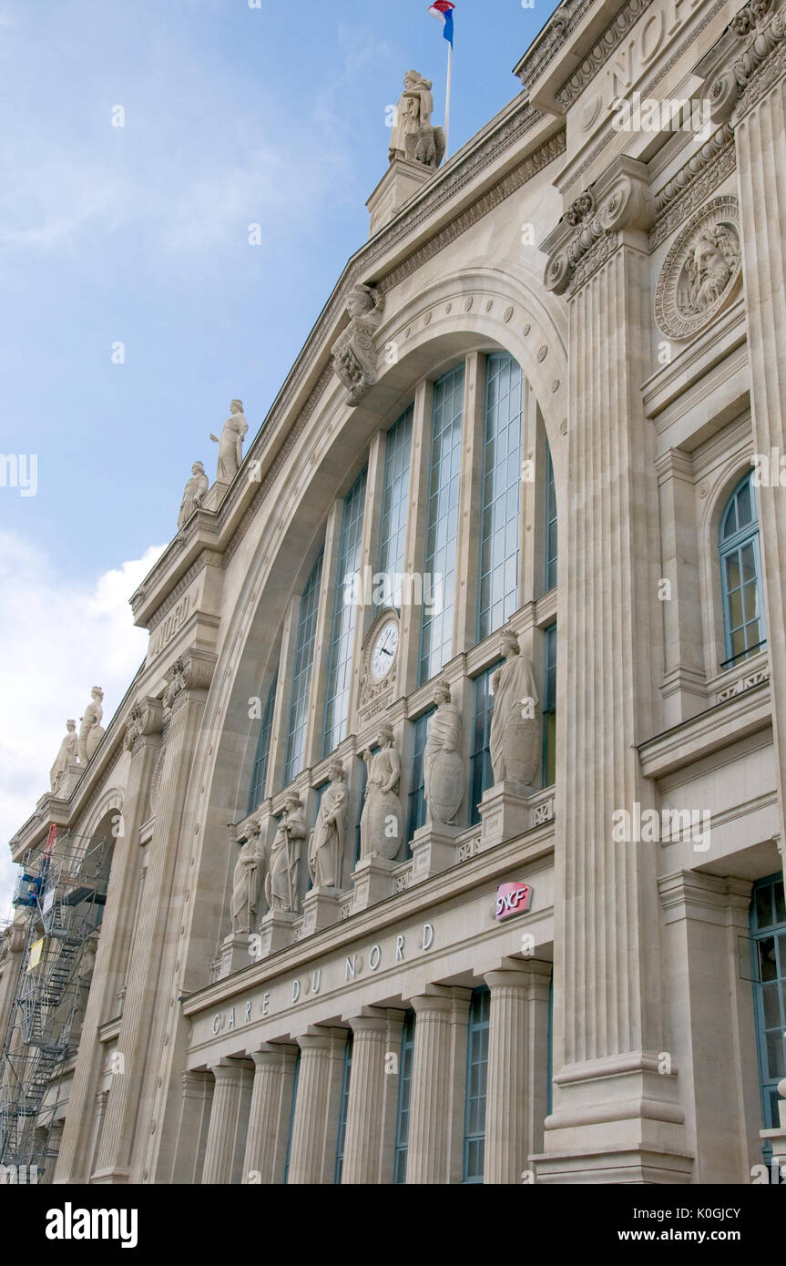 Low angle view of Gare du Nord facade in Paris France Stock Photo