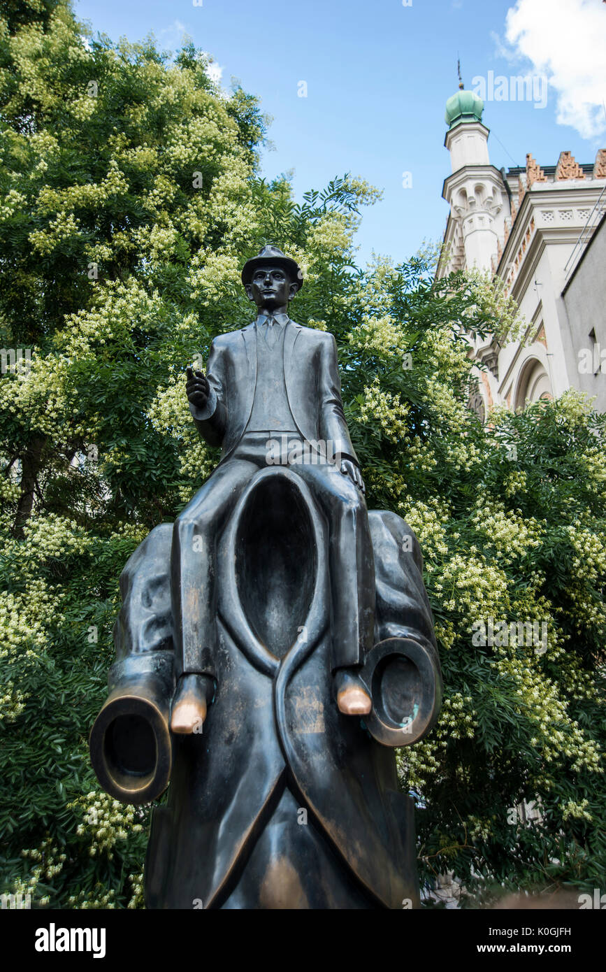 Statue of Franz Kafka, by the Czech sculptor Jaroslav Rona, located in front of the Spanish synagogue in the Jewish quarter Stock Photo