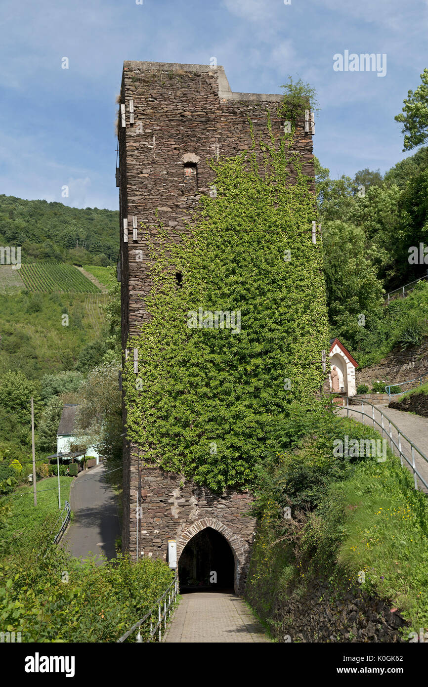 The quadrangular tower, Zell, Moselle, Rhineland-Palatinate, Germany Stock Photo