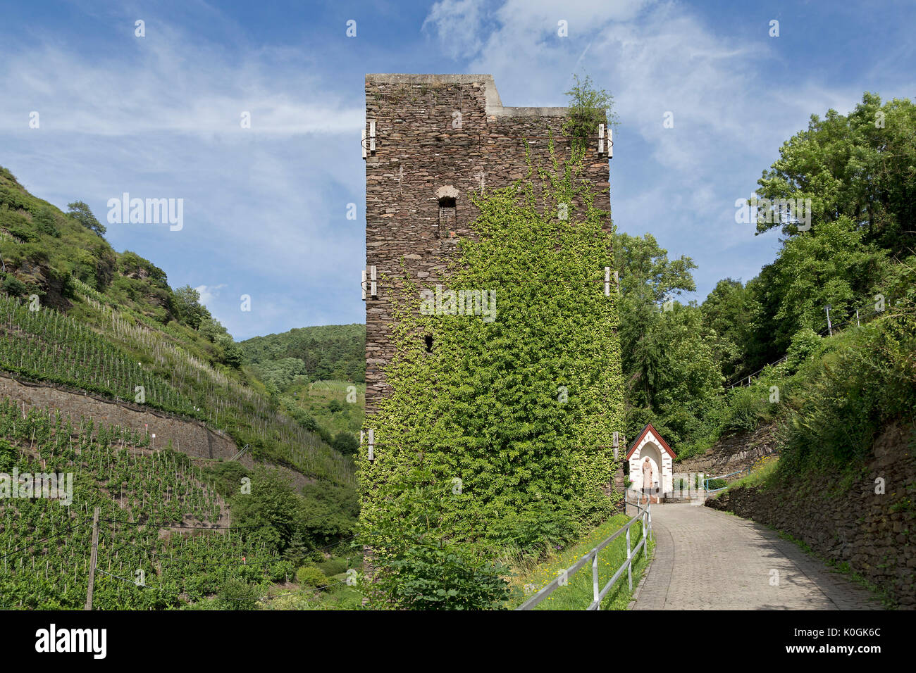 The quadrangular tower, Zell, Moselle, Rhineland-Palatinate, Germany Stock Photo