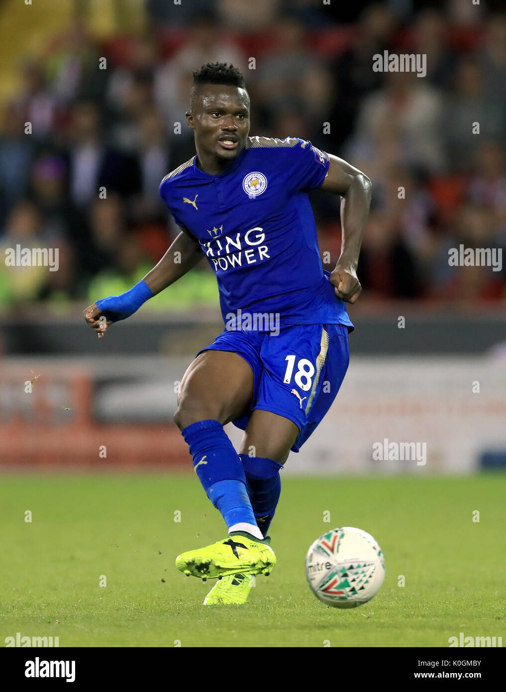 Leicester City's Daniel Amartey during the Carabao Cup, Second Round match at Bramall Lane, Sheffield. PRESS ASSOCIATION Photo. Picture date: Tuesday August 22, 2017. See PA story SOCCER Sheff Utd. Photo credit should read: Tim Goode/PA Wire. RESTRICTIONS: No use with unauthorised audio, video, data, fixture lists, club/league logos or 'live' services. Online in-match use limited to 75 images, no video emulation. No use in betting, games or single club/league/player publications. Stock Photo