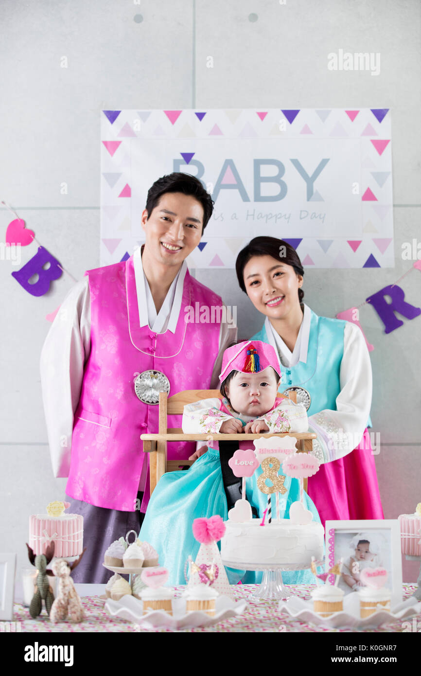 Harmonious Korean family at first birthday party Stock Photo - Alamy