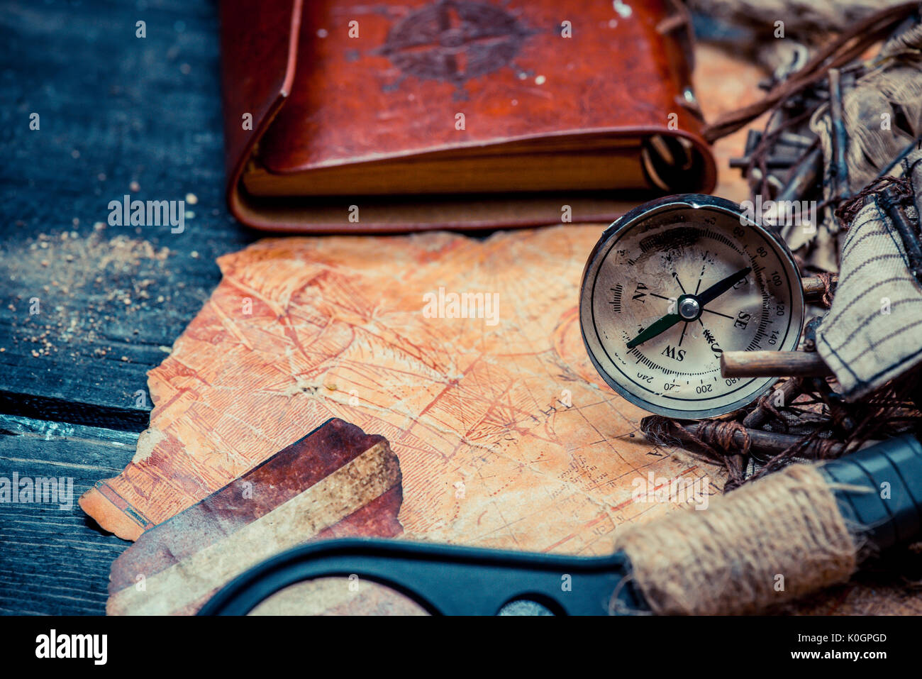 Columbus day and world map with compass Stock Photo - Alamy