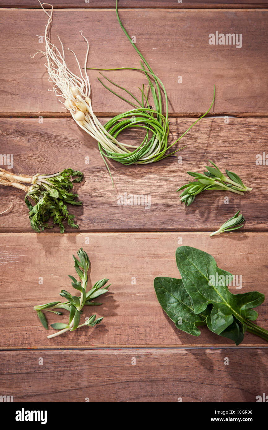 Various fresh spring vegetables Stock Photo