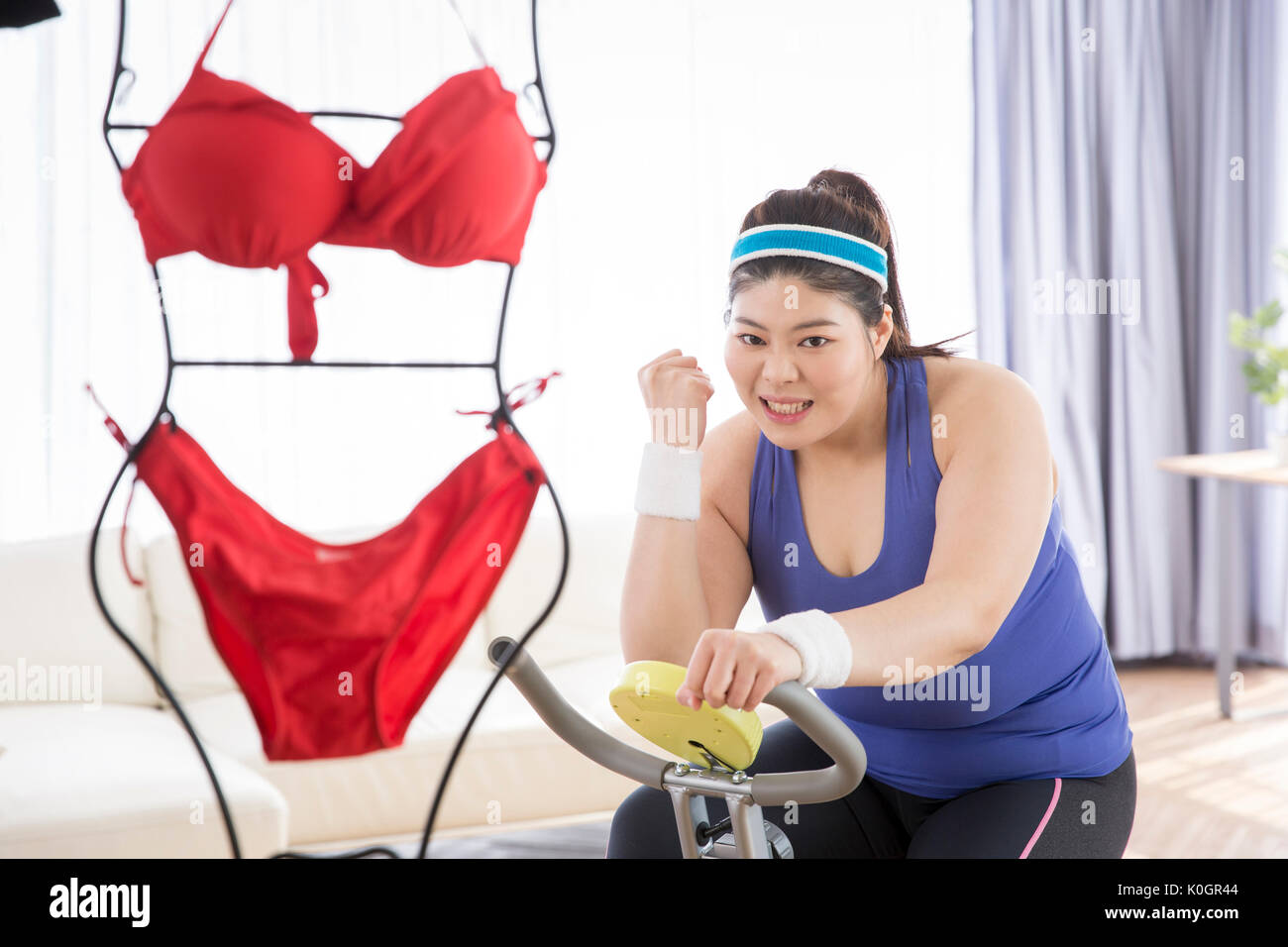 Young fat woman deciding to lose weight Stock Photo