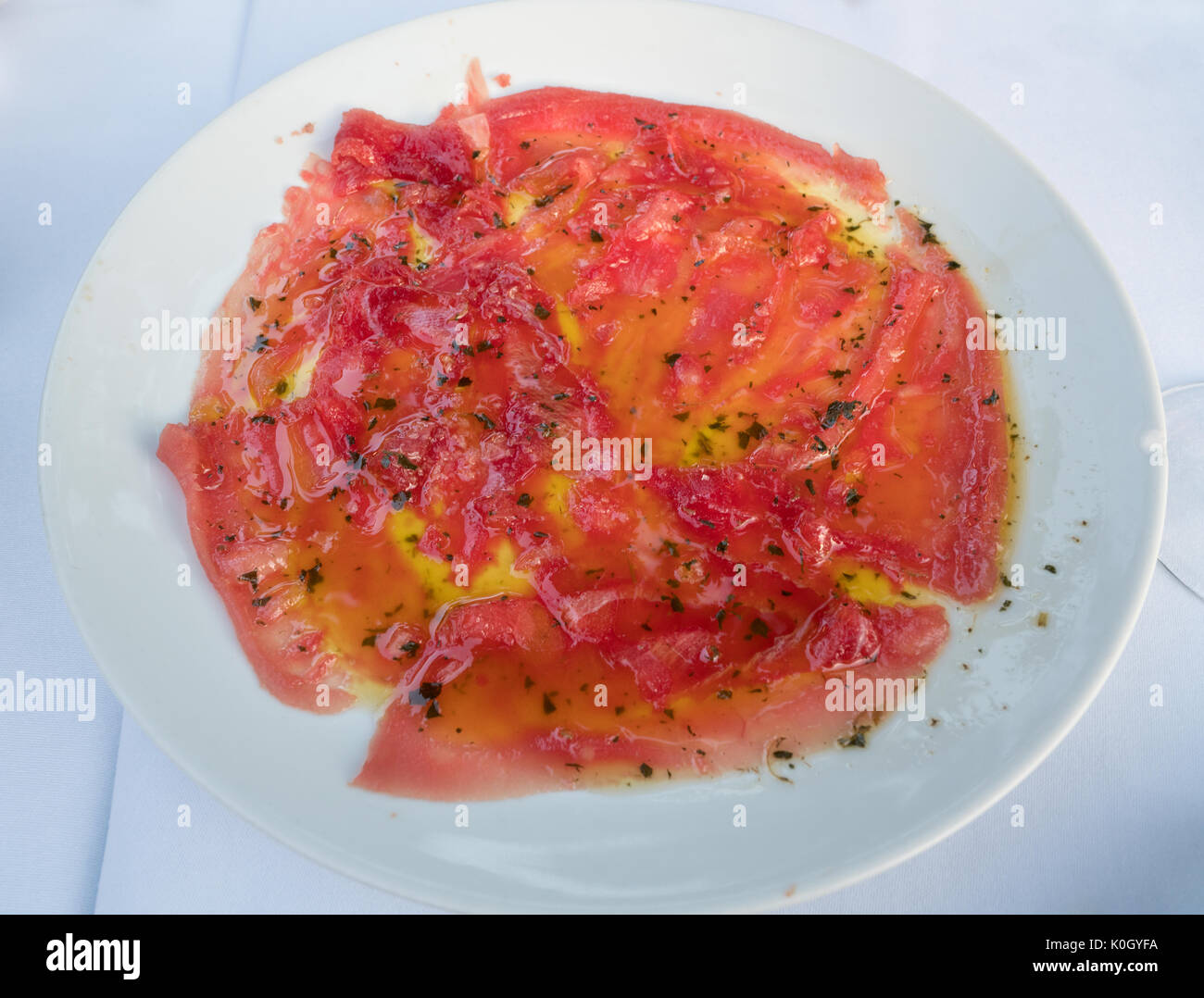 Tuna carpaccio served in a restaurant in Zahara de los Atunes