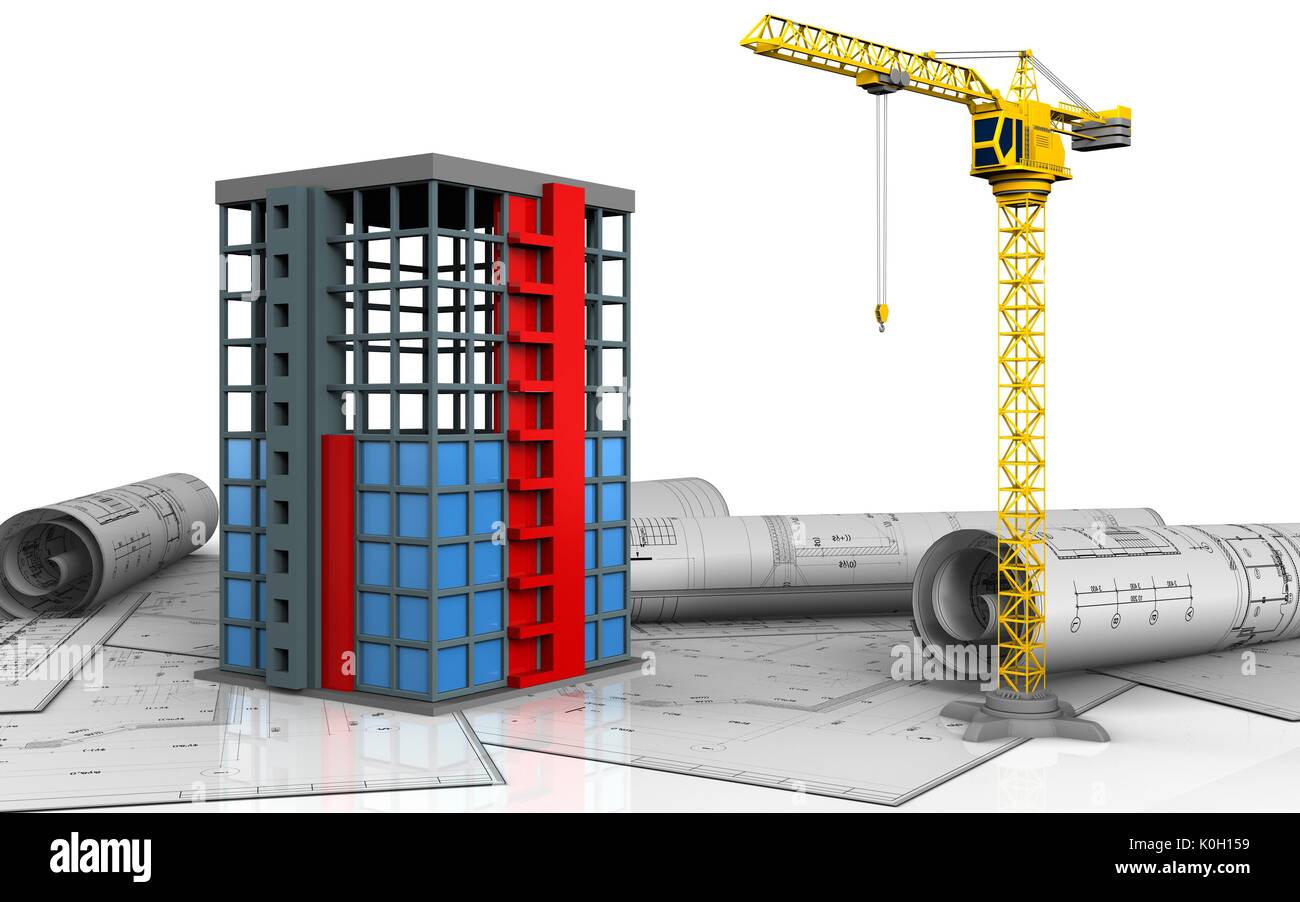 3d illustration of building construction over white background Stock ...