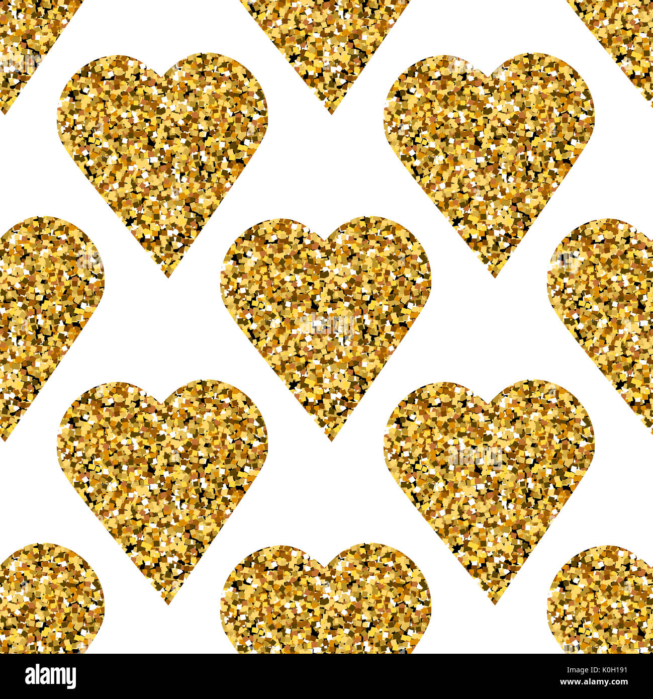 Seamless Pattern With Gold Glitter Hearts On White Background