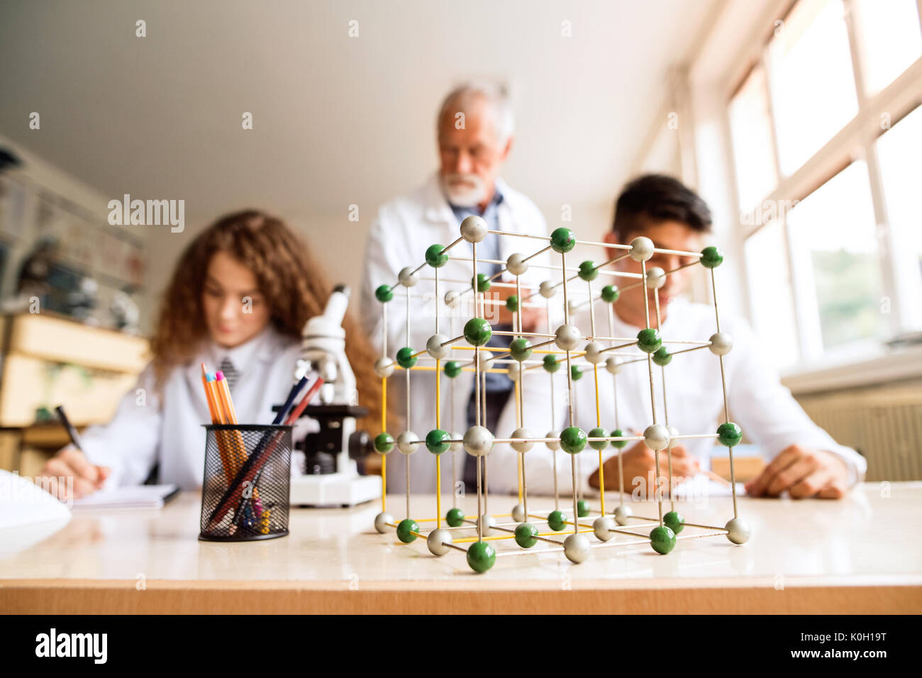 Senior teacher teaching biology to high school students in labor Stock Photo Alamy